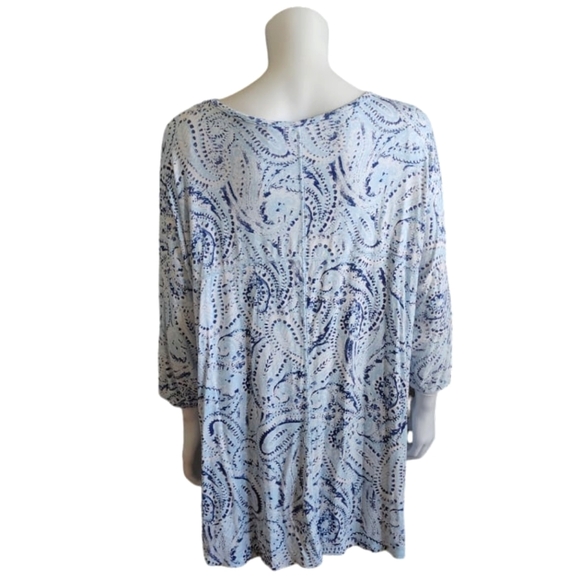 🔴4/30$🔴 Sigrid Olsen white and blue Paisley patterns quarter sleeves tee, 1X - Picture 4 of 9